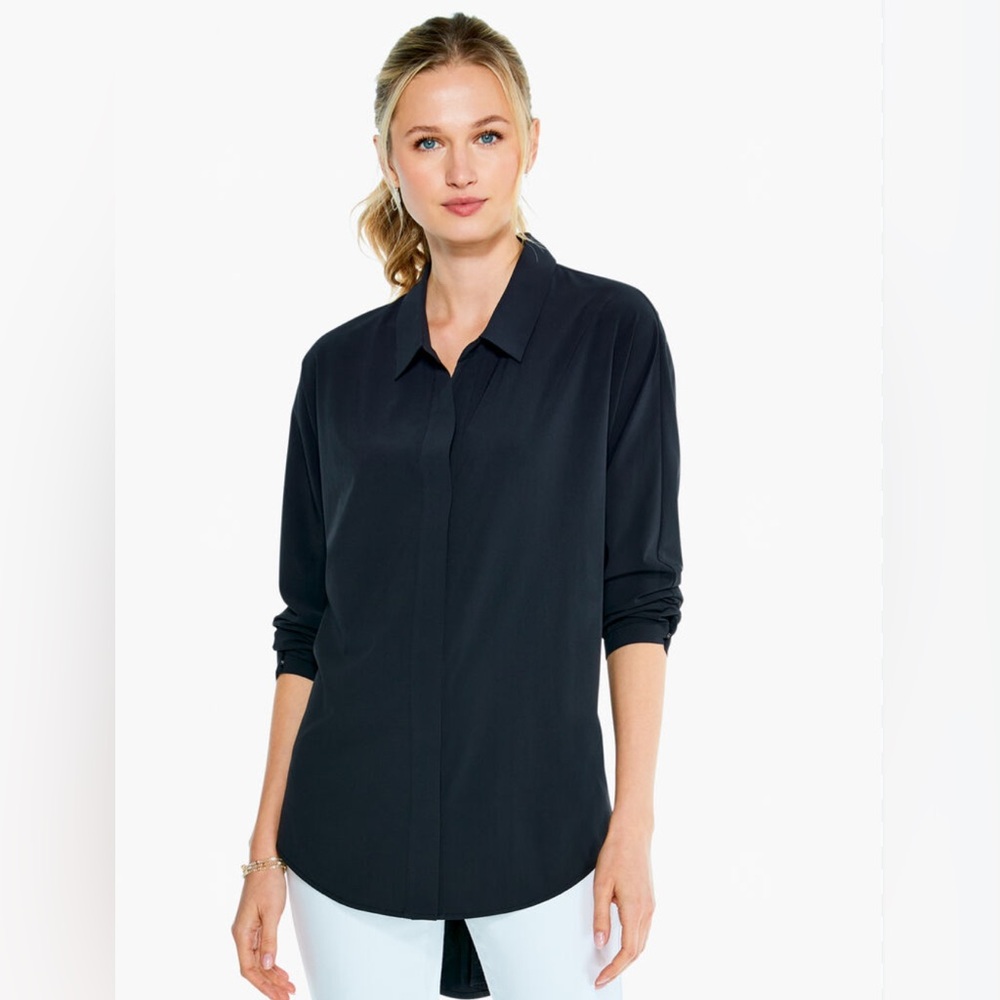 NIC+ZOE Collared Button-up Blouse - Medium-Tech Stretch Material